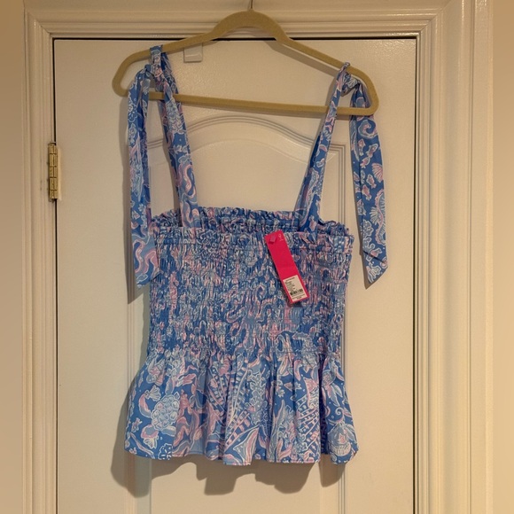 NWT Lilly Pulitzer Rivera Smocked Top in Boca Blue Sea What I See size Large - Picture 3 of 8